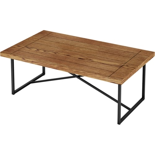 X Coffee Table in Honey Oak Veneer on Graphite Steel Base